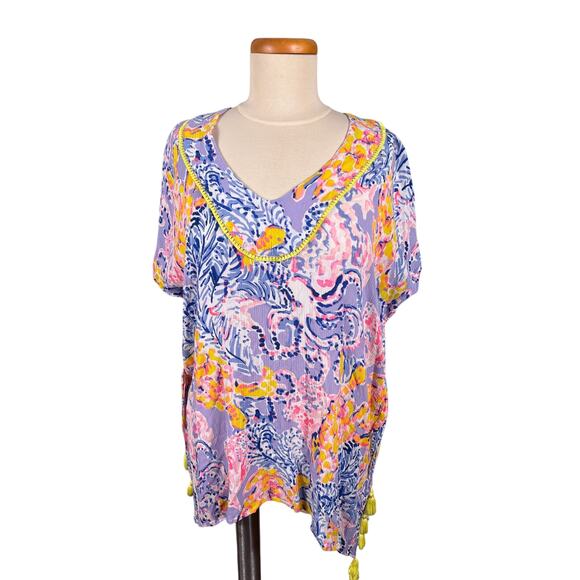 Lilly Pulitzer Seagate Cover Up Women's Size XXS/XS Colorful Tassel Caftan Beach - Picture 1 of 10